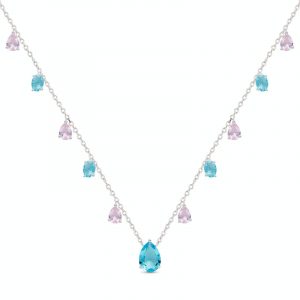 ogrlica sa roze i plavim kristalima